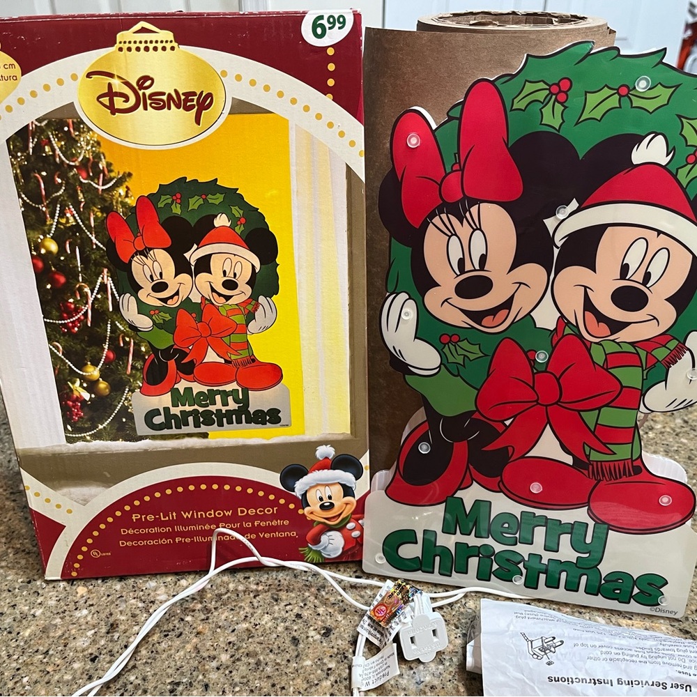 Disney Mickey Minnie Pre-Lit Christmas Window Decor 12" Indoor Outdoor Retro